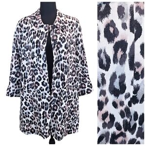 Joie Linen Leopard Print Button Up Coat Large Luxury Outerwear Modern Minimalist